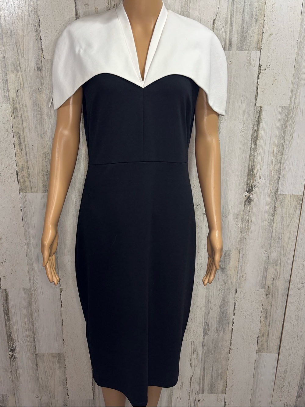 VFSHOW Vfemage Black and White Bodycon Cap-Sleeve Sheath Dress